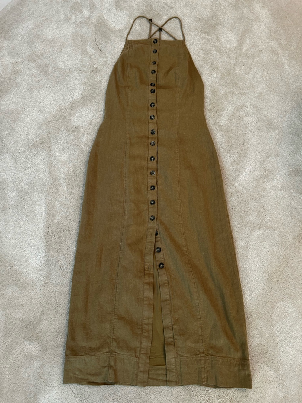 Free People Olive Button-Front Midi Dress